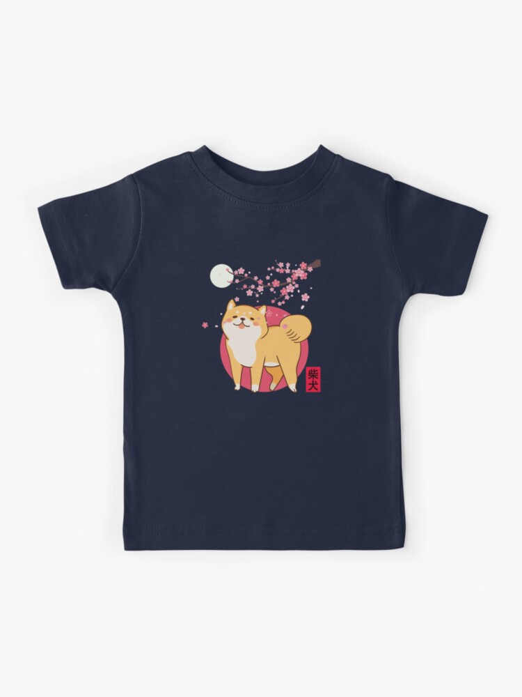 Akita Shiba Inu Dog Face Mask And T Shirt Design Of Japan Cherry Blossom Moon Kanji Kawaii Japanese Kids T Shirt By Zenten Redbubble