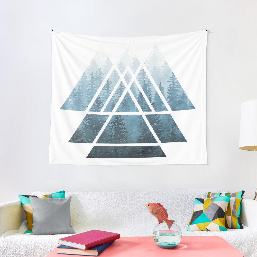 Sacred Geometry Triangles - Misty Forest Tapestry