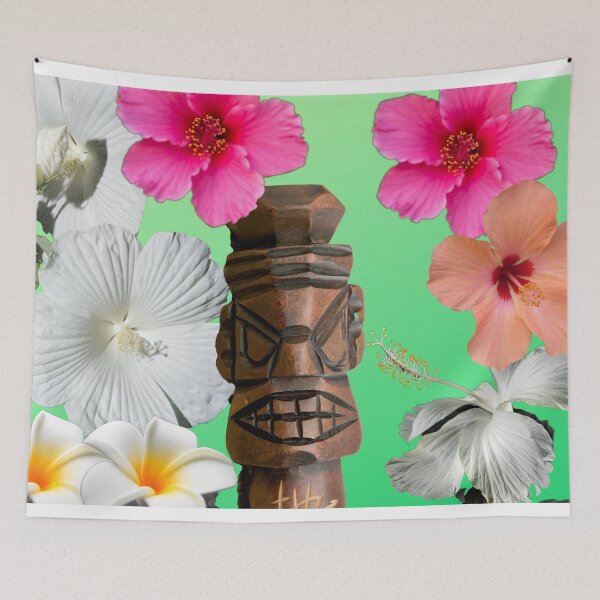 Item preview, Cute Tiki and hibiscus - neon green designed and sold by Nomades.