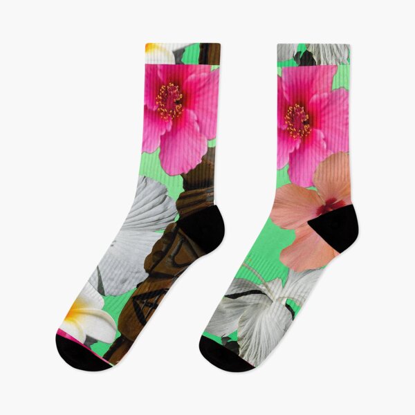 Item preview, Cute Tiki and hibiscus - neon green designed and sold by Nomades.