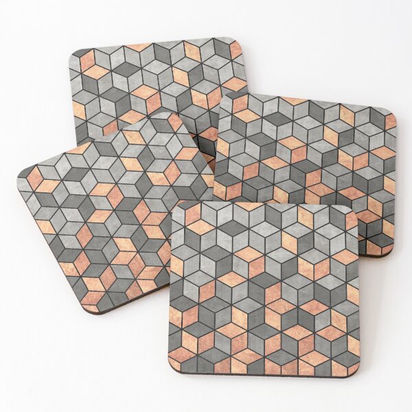 Concrete and Copper Cubes Coasters (Set of 4)