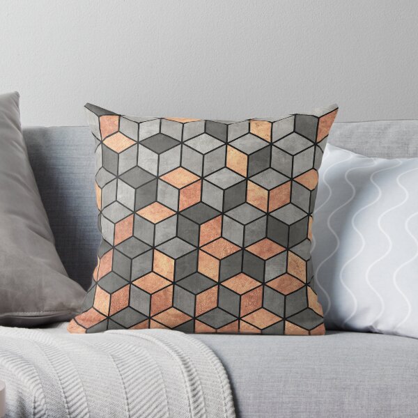 Concrete and Copper Cubes Throw Pillow