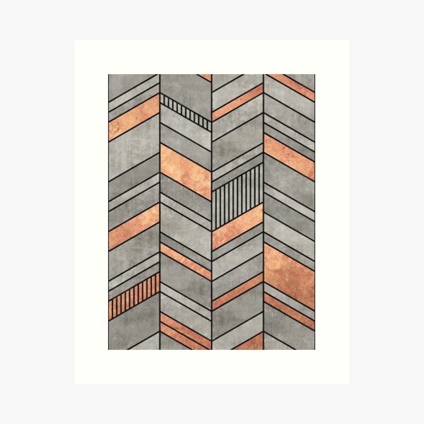 Abstract Chevron Pattern - Concrete and Copper Art Print