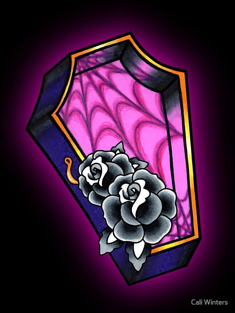 “Vacancy - Empty Casket - Tattoo Style Coffin with Roses” Scarf for