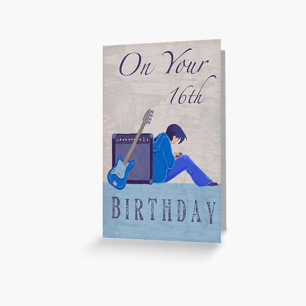 16th Birthday Boy Male Bass Guitar Card Greeting Card