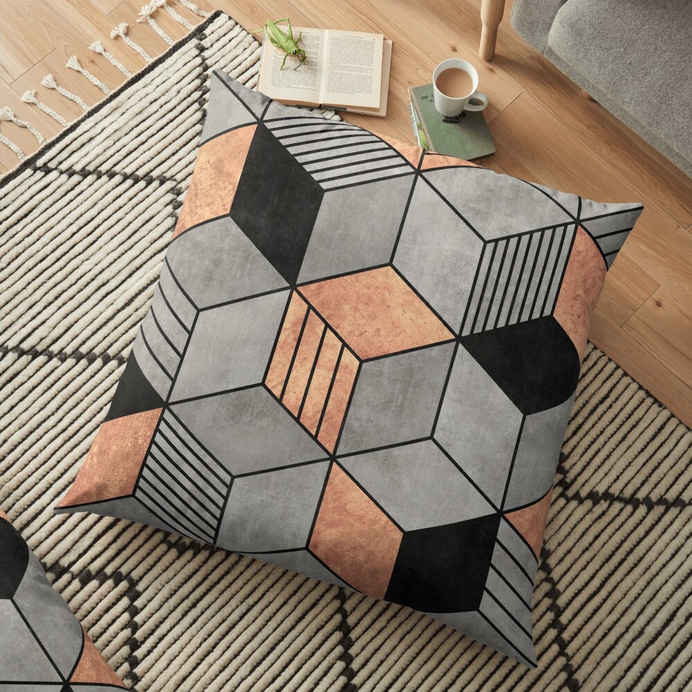 Concrete and Copper Cubes 2 Floor Pillow
