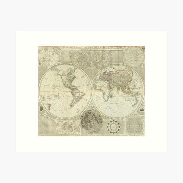 Vista previa del artículo con la obra «Mapa antiguo del mundo (1787)», diseñado y vendido por BravuraMedia.