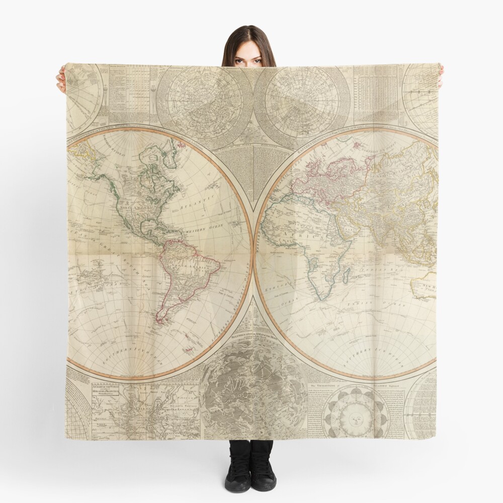 Vintage Map of The World (1799) 2 Scarf