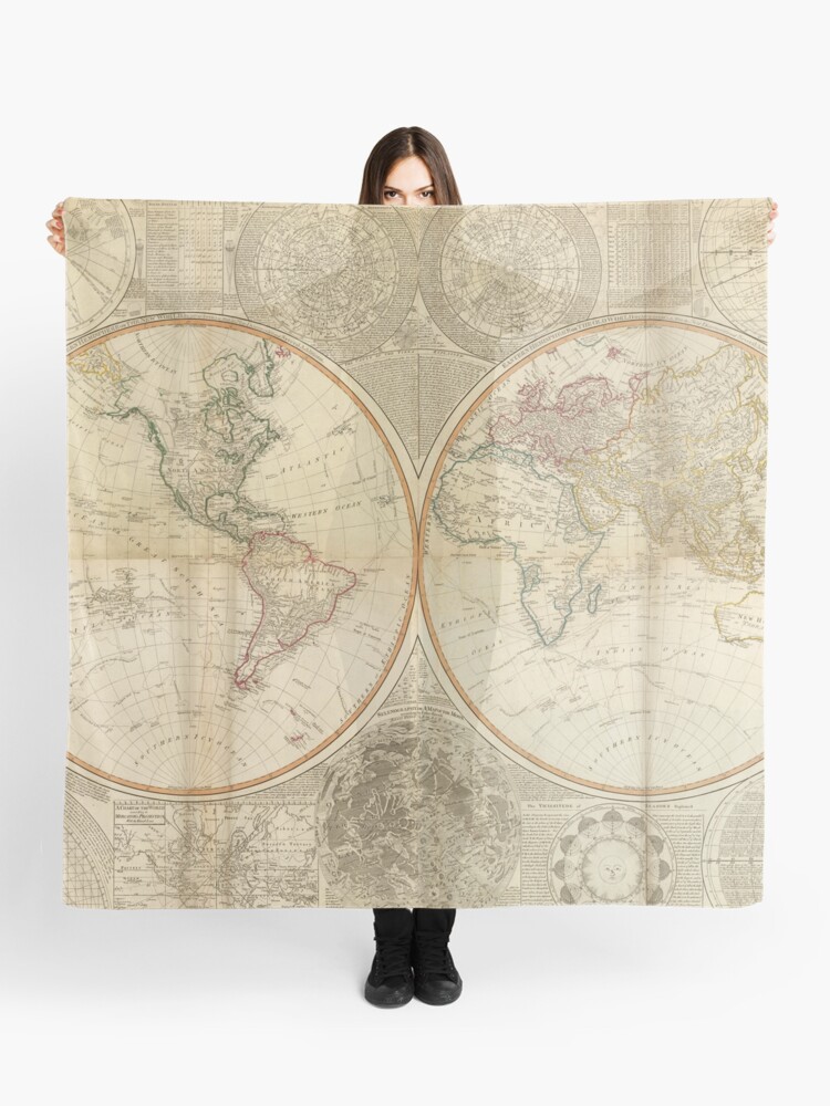 Thumbnail 1 of 3, Scarf, Vintage Map of The World (1799) 2 designed and sold by BravuraMedia.