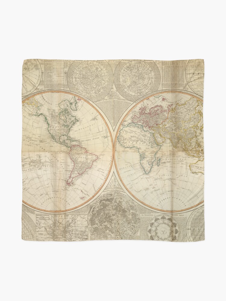 Thumbnail 2 of 3, Scarf, Vintage Map of The World (1799) 2 designed and sold by BravuraMedia.