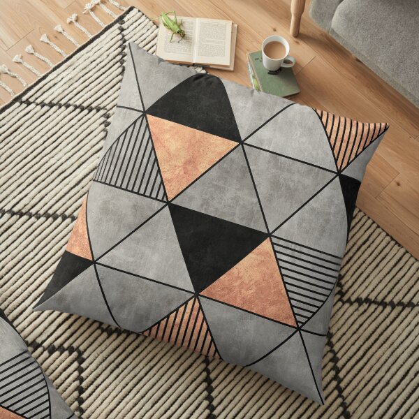 Concrete and Copper Triangles 2 Floor Pillow