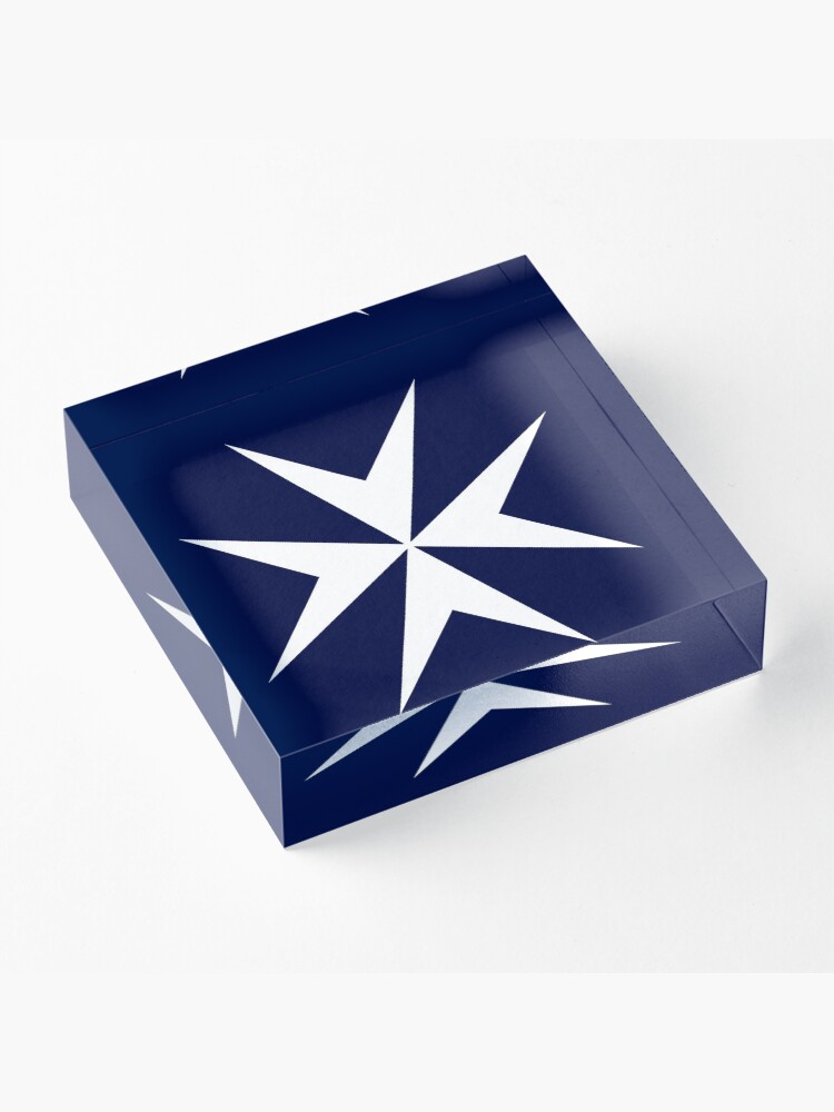 Alternate view of MALTA. Maltese, Amalfi Cross, Maltese cross, Knights Hospitaller, WHITE on NAVY BLUE. Acrylic Block