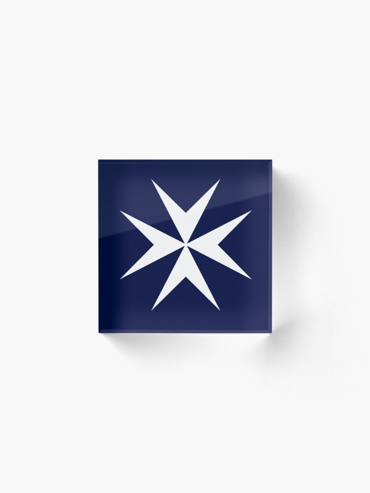 Alternate view of MALTA. Maltese, Amalfi Cross, Maltese cross, Knights Hospitaller, WHITE on NAVY BLUE. Acrylic Block
