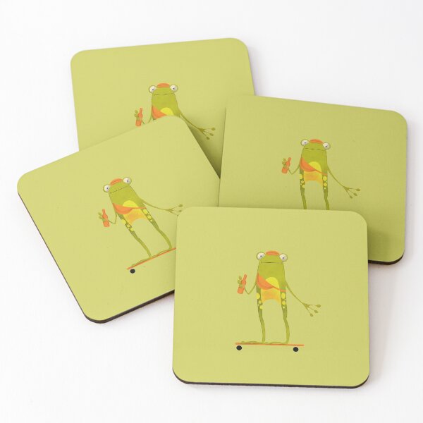Item preview, Hipster frog Berlin with fanny pack, bionade, e-skatboard on a green background designed and sold by KiwiBrush.