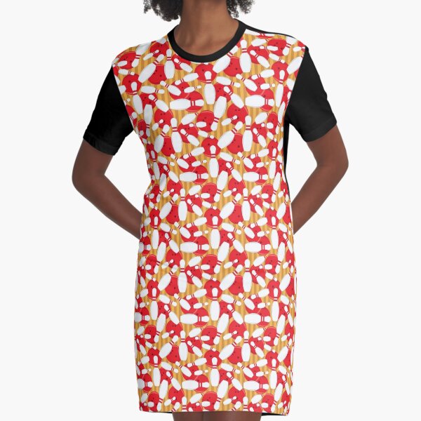 Cool Bowling Alley Pins and Bowling Balls Pattern Graphic T-Shirt Dress