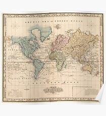 Vintage Map of The World (1823) 2 Poster