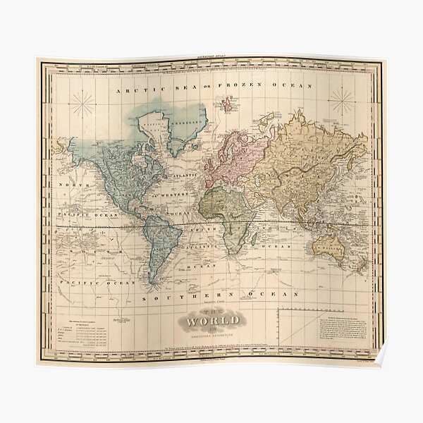Vintage Map of The World (1823) 2 Poster