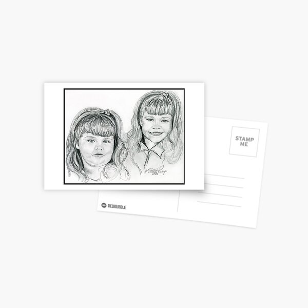 The Blevin's Girls Portrait Drawing Postcard