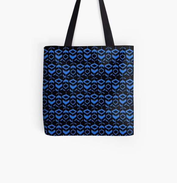 Blue flower pattern with black background All Over Print Tote Bag