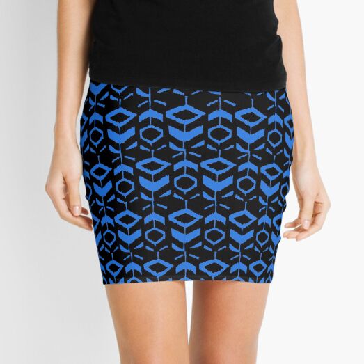 Blue flower pattern with black background Mini Skirt