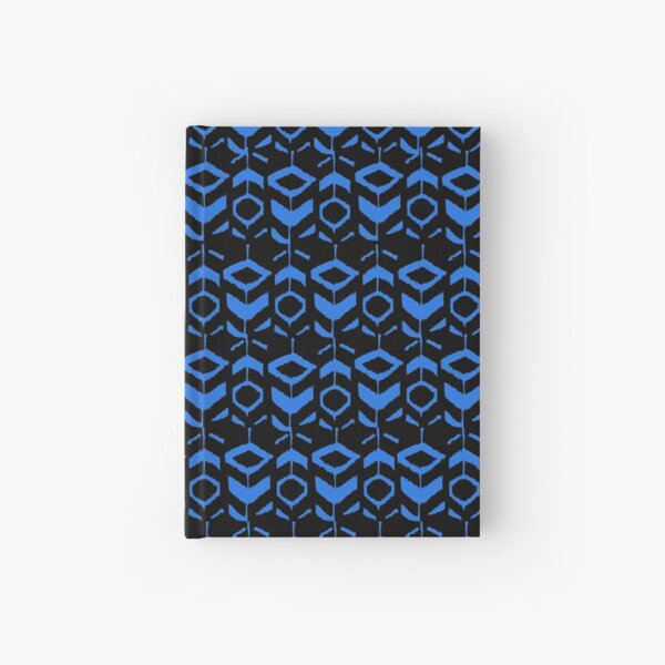 Blue flower pattern with black background Hardcover Journal