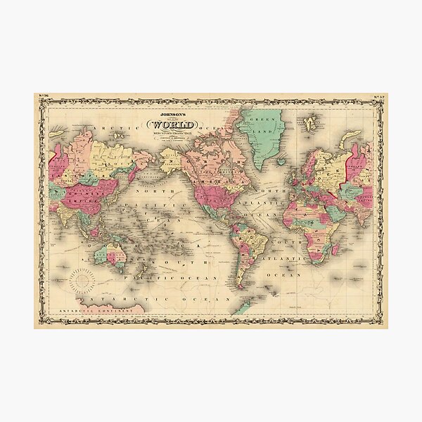 Item preview, Vintage Map of The World (1860) designed and sold by BravuraMedia.