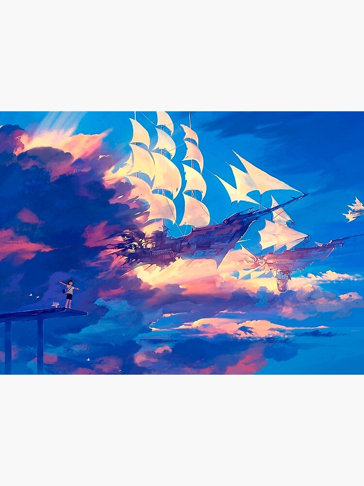 anime, boat, moonlight, night, sea, sky, Moon, vehicle, full moon |  1600x900 Wallpaper - wallhaven.cc