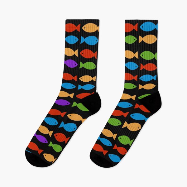 Item preview, Mixed Colors Fish with Black Pattern Cool Socks Design | Happy Colorful Fish Fashion 2020 designed and sold by Graphvity Studios.