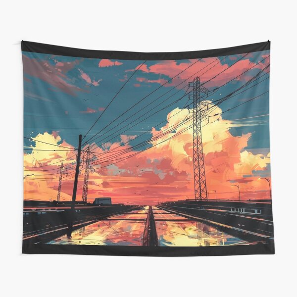 Anime Urban Sunset Tapestry
