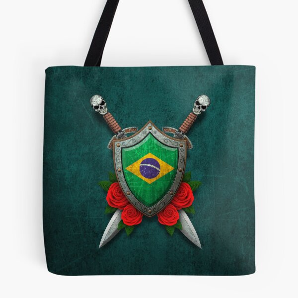 Item preview, Brazilian Flag on a Worn Shield and Crossed Swords designed and sold by JeffBartels.