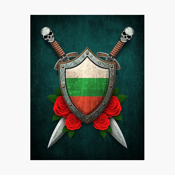 Item preview, Bulgarian Flag on a Worn Shield and Crossed Swords designed and sold by JeffBartels.