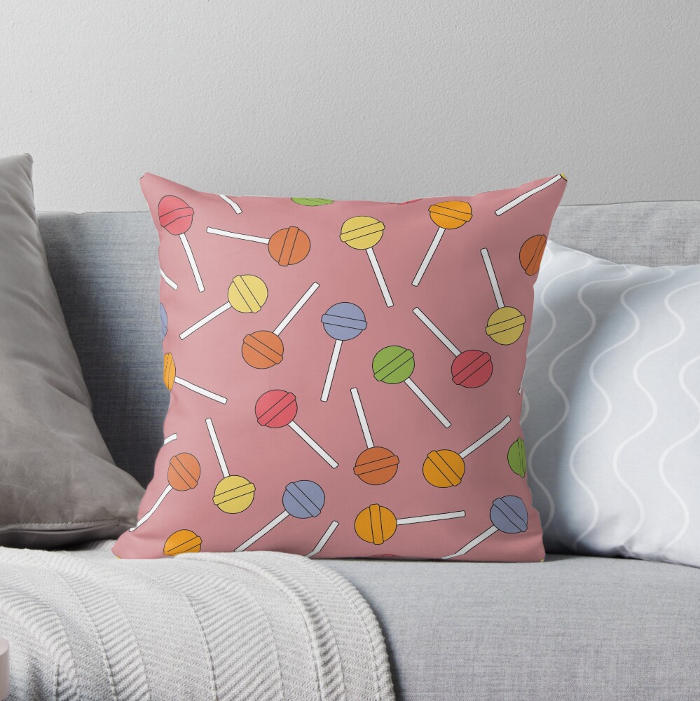 Happy Lollipops Sugar Candy - Red Background Throw Pillow