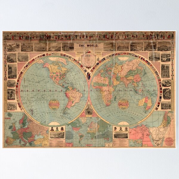 Item preview, Vintage Map of The World (1883) designed and sold by BravuraMedia.