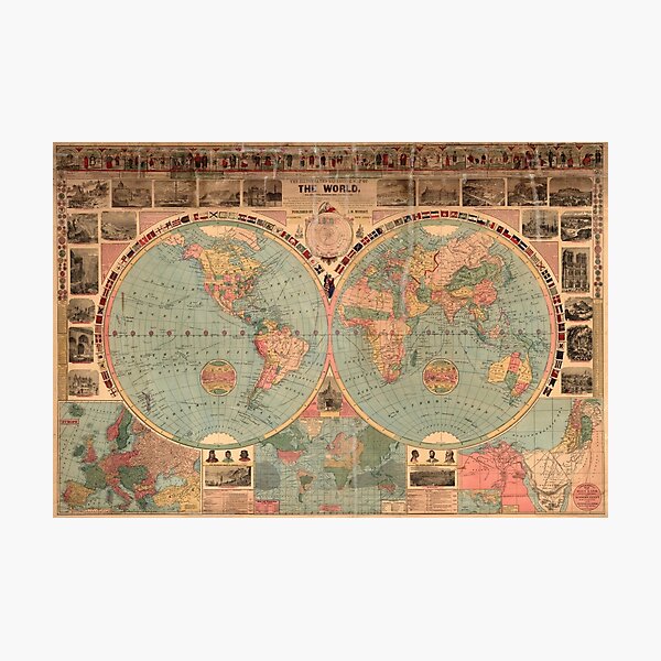 Item preview, Vintage Map of The World (1883) designed and sold by BravuraMedia.