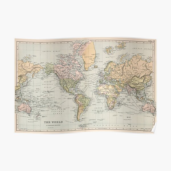 Vintage Map of The World (1892) Poster