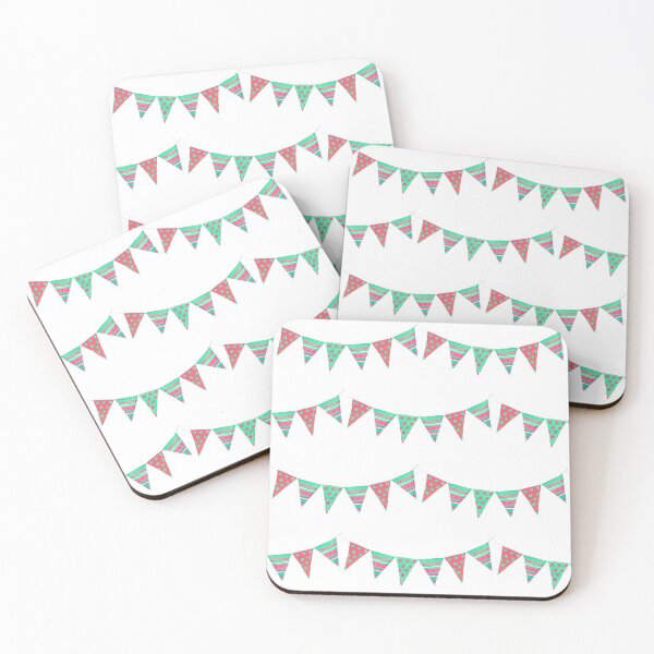Item preview, Party bunting flags, watercolour fun design in red, pink and green spot and stripes designed and sold by Latch Farm  Studios.