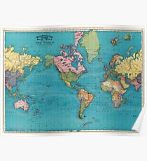 Carte vintage du monde (1897) Poster