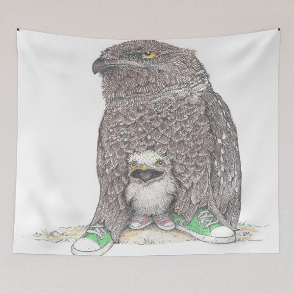 Item preview, frog mouthed owl and baby in low tops designed and sold by JimsBirds.