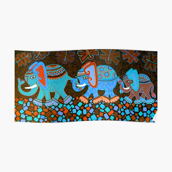 "'Elephant Conga Line' Digitally Altered Colour Scheme" Poster for