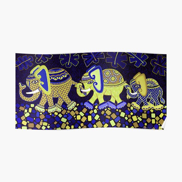 "'Elephant Conga Line' Digitally Altered Colour Scheme" Poster by