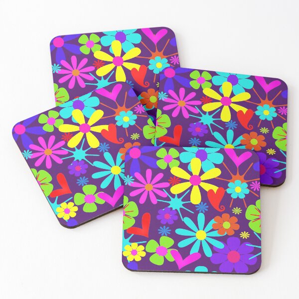 Item preview, Colorful Bright Retro Flower Power Hearts & Flowers Pattern designed and sold by Artification.