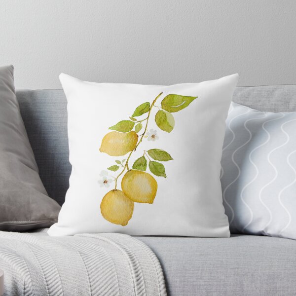 lemon branch watercolor Throw Pillow