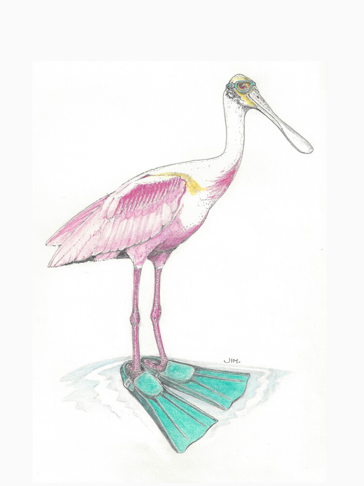 Thumbnail 3 of 3, Baseball ¾ Sleeve T-Shirt, spoonbill in swim fins designed and sold by JimsBirds.