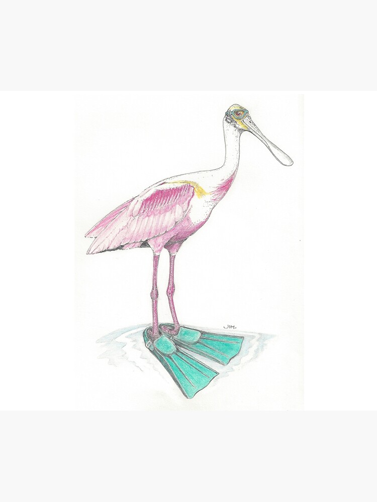 Thumbnail 5 of 5, Shower Curtain, spoonbill in swim fins designed and sold by JimsBirds.