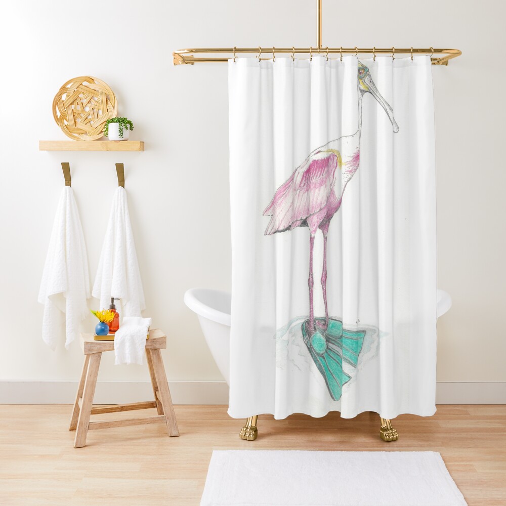 spoonbill in swim fins Shower Curtain