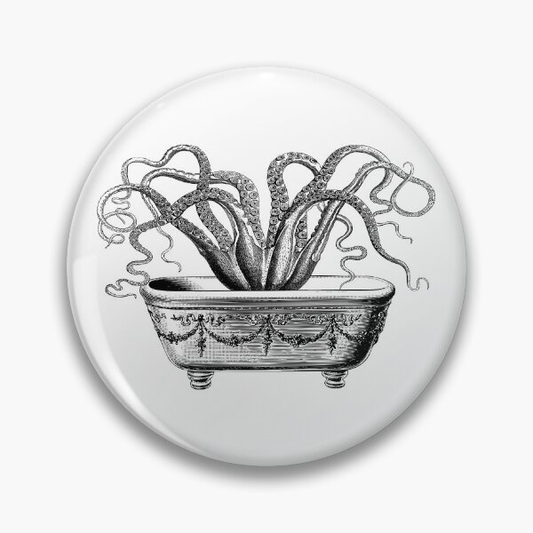 Tentacles in the Tub | Octopus in Bathtub | Vintage Octopus | Black and White | Pin
