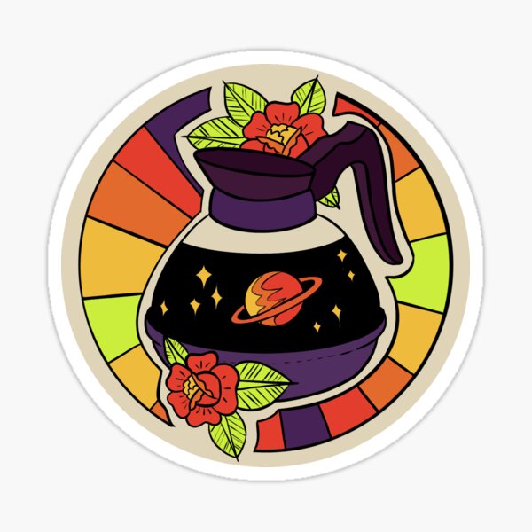 Cosmic Latte Vintage Retro Coffee Pot Tattoo Style Glossy Sticker