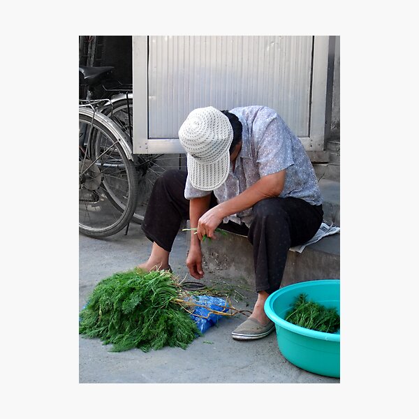 Beijing 2006 - Bundling the herbs Photographic Print