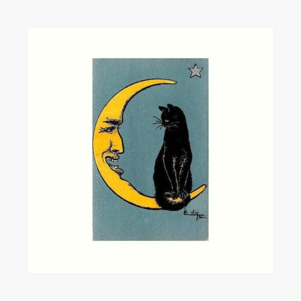 La Luna with Cat Tarot Card Art Print