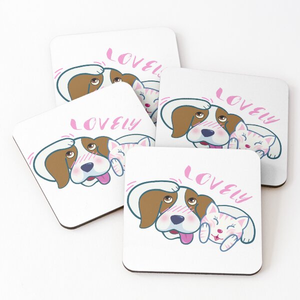 Item preview, Cute beagle dog hug a cat, both express shy emotion. designed and sold by hadkhanong.